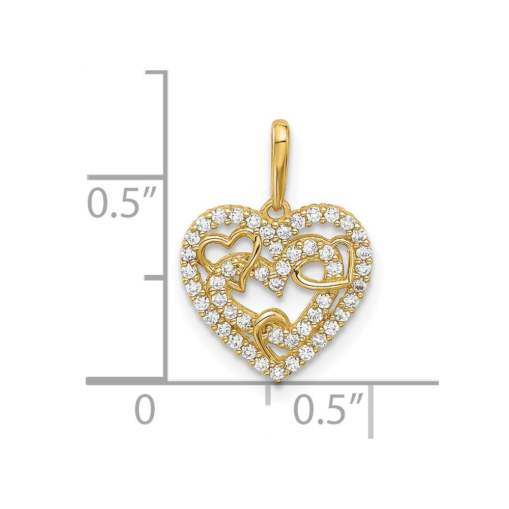 14K Gelbgold Poliert Zirkonia Herz Anhänger