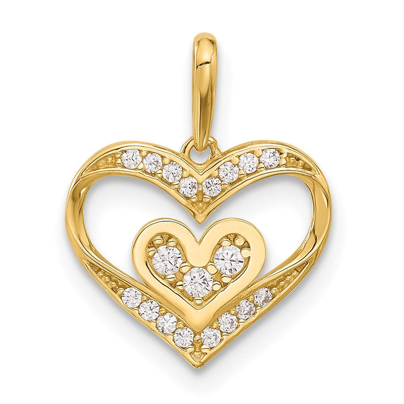 14K Gelbgold Poliert Zirkonia Herz Anhänger