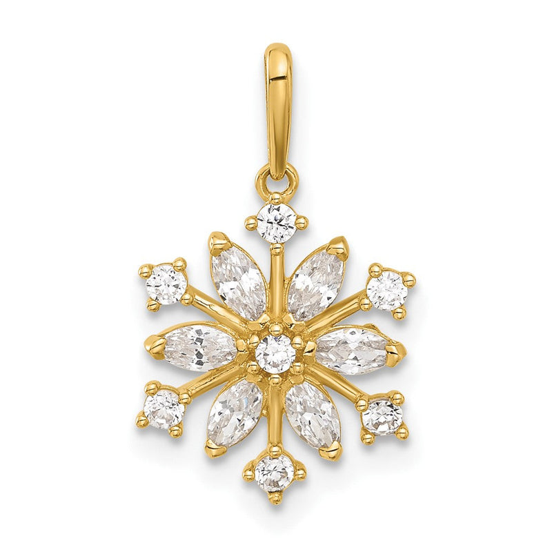14K Gelbgold Poliert Zirkonia Schneeflocke Anhänger
