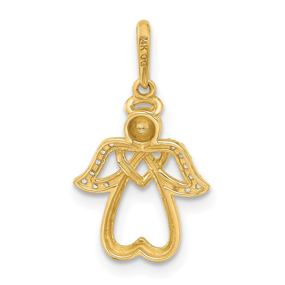 14K Gelbgold Poliert Zirkonia Engel Anhänger