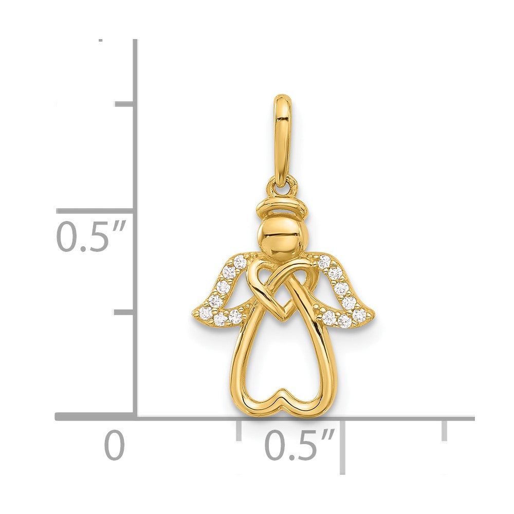 14K Gelbgold Poliert Zirkonia Engel Anhänger