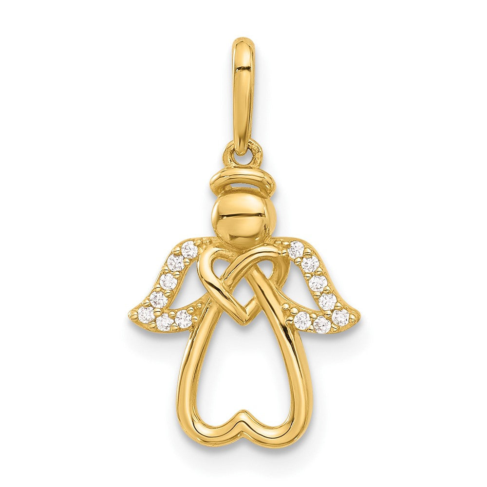 14K Gelbgold Poliert Zirkonia Engel Anhänger