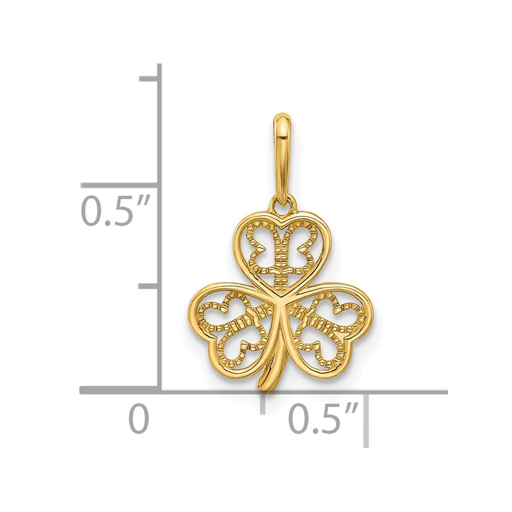 14K Gelbgold Poliert Drei Blatt Klee Anhänger