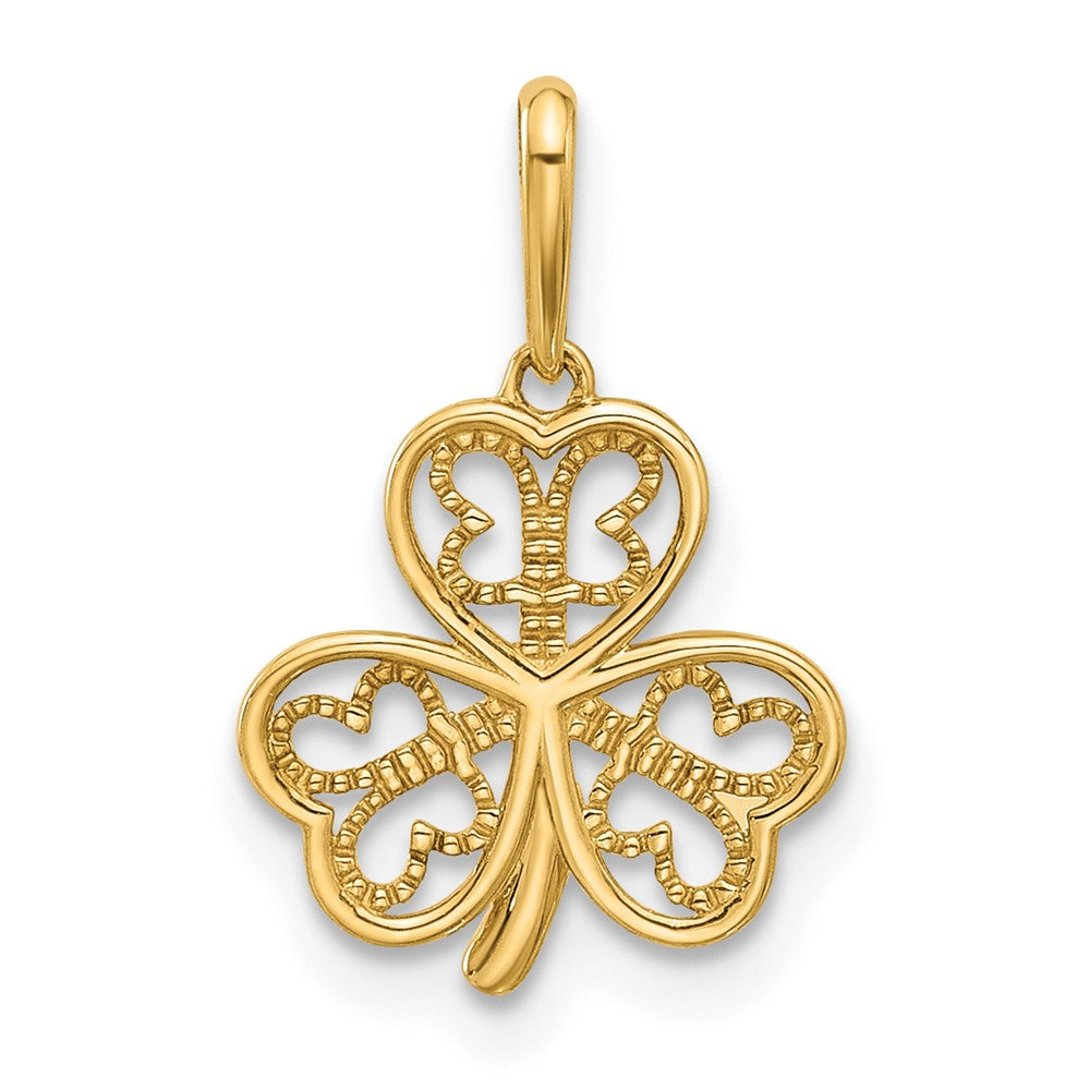 14K Gelbgold Poliert Drei Blatt Klee Anhänger