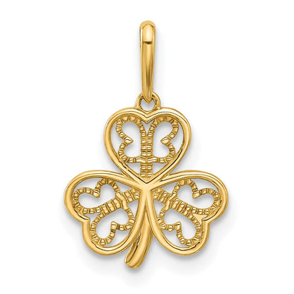14K Gelbgold Poliert Drei Blatt Klee Anhänger