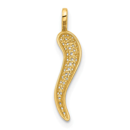 14K Gelbgold Poliert Zirkonia Klein Italienisch Horn Anhänger