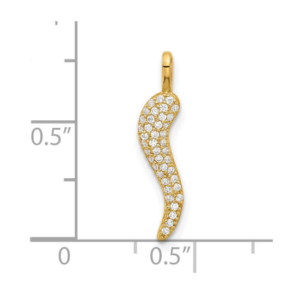 14K Gelbgold Poliert Zirkonia Klein Italienisch Horn Anhänger
