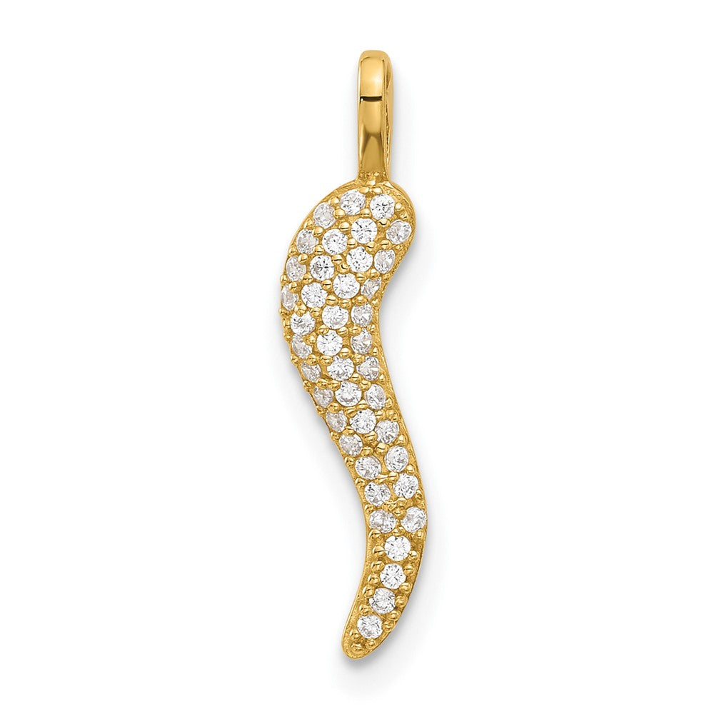 14K Gelbgold Poliert Zirkonia Klein Italienisch Horn Anhänger