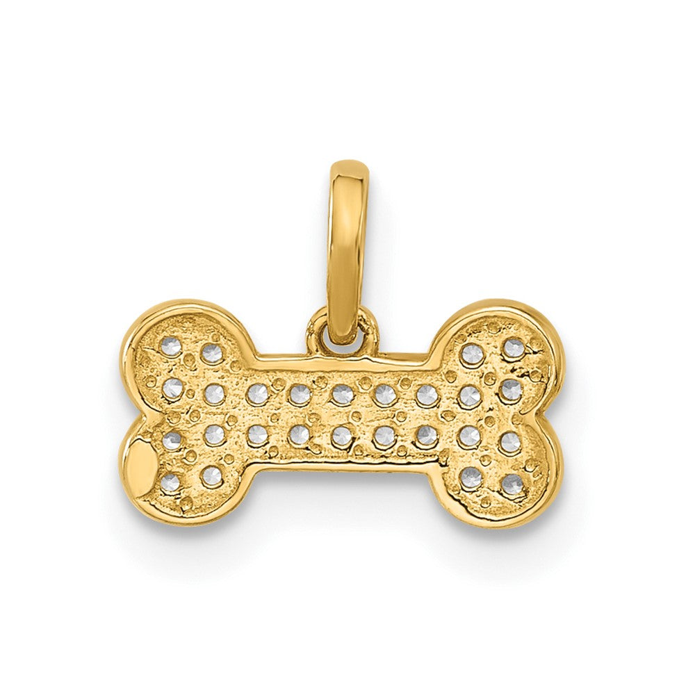 14K Gelbgold Poliert Zirkonia Hund Bone Anhänger