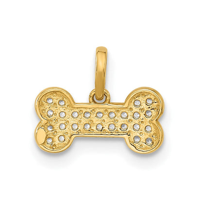 14K Gelbgold Poliert Zirkonia Hund Bone Anhänger