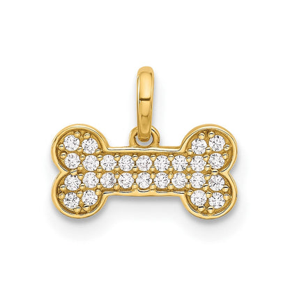 14K Gelbgold Poliert Zirkonia Hund Bone Anhänger