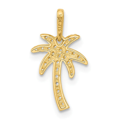 14K Gelbgold Poliert Zirkonia Palme Baum Anhänger