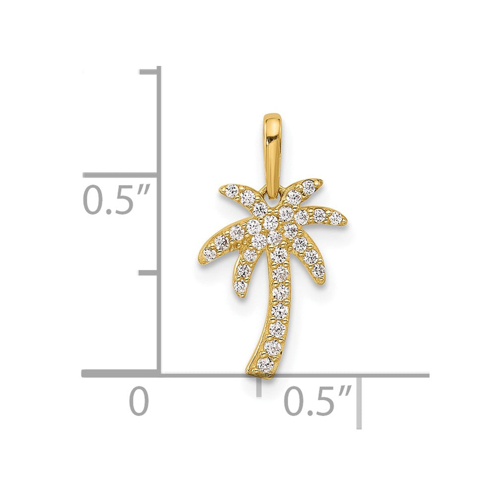 14K Gelbgold Poliert Zirkonia Palme Baum Anhänger