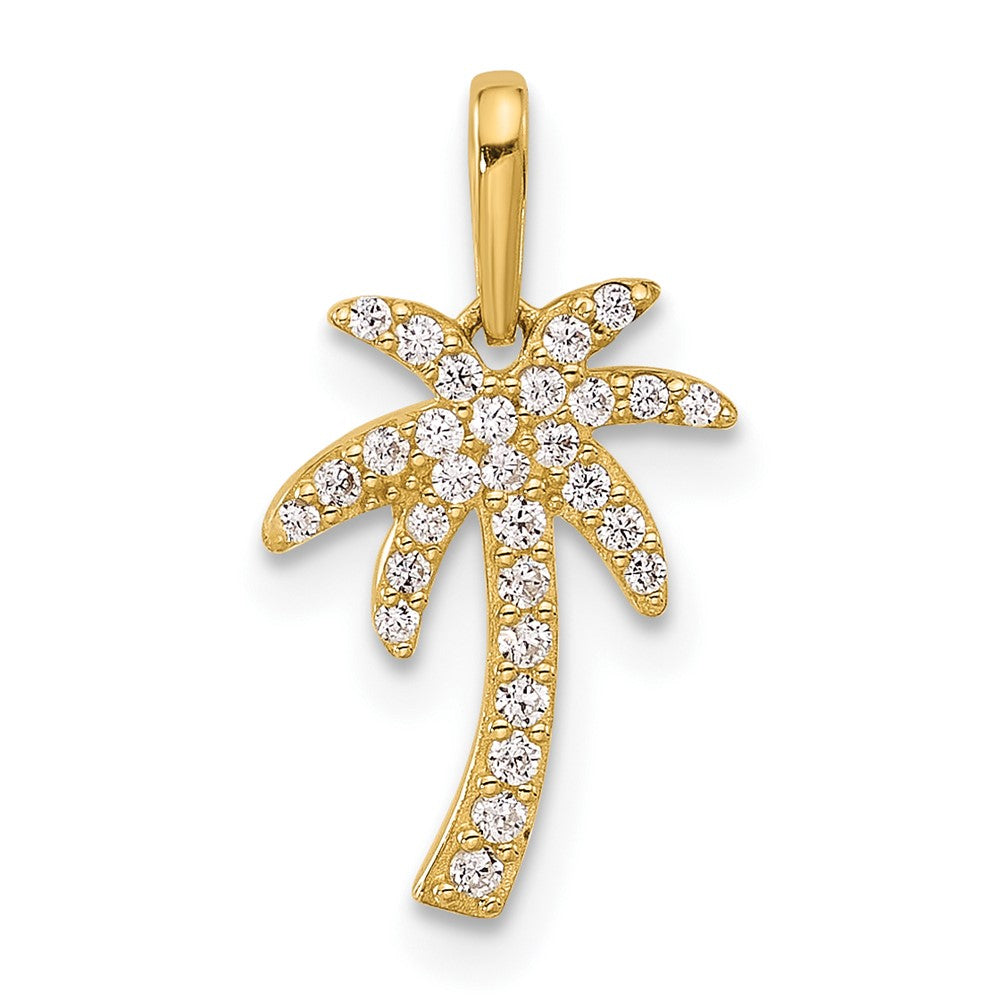 14K Gelbgold Poliert Zirkonia Palme Baum Anhänger