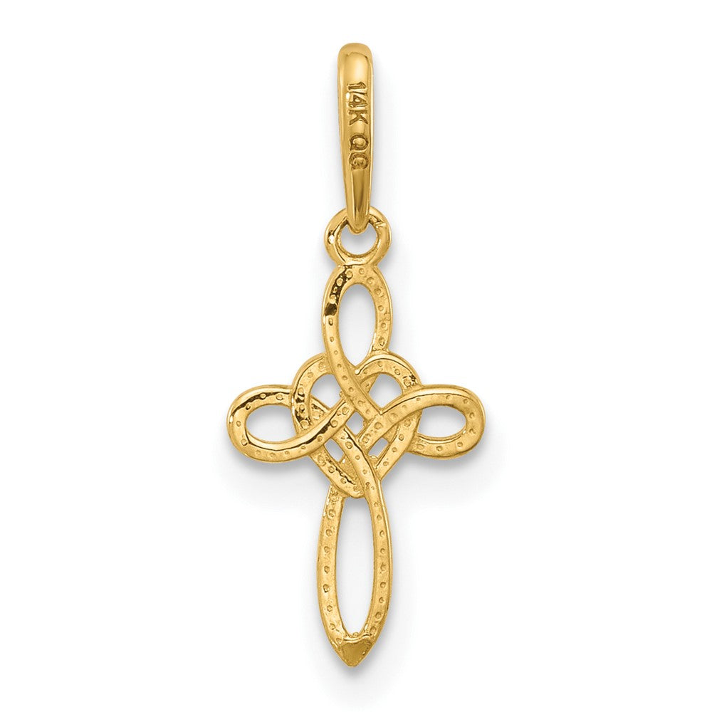 14K Gelbgold Poliert Herz Keltisch Kreuz Anhänger