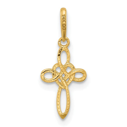 14K Gelbgold Poliert Herz Keltisch Kreuz Anhänger