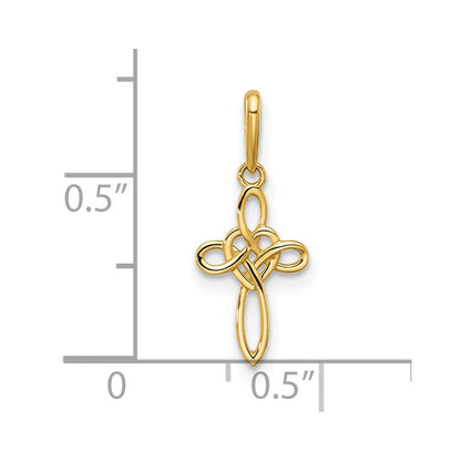 14K Gelbgold Poliert Herz Keltisch Kreuz Anhänger