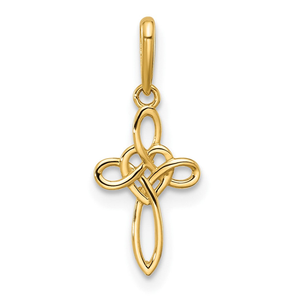 14K Gelbgold Poliert Herz Keltisch Kreuz Anhänger