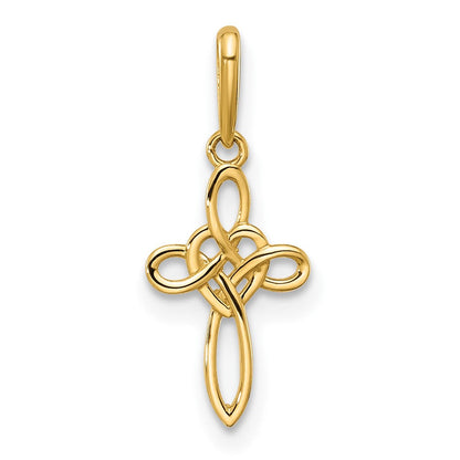 14K Gelbgold Poliert Herz Keltisch Kreuz Anhänger