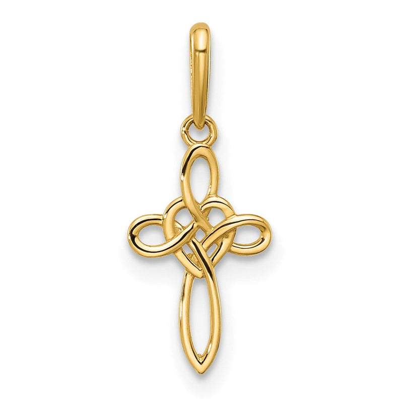 14K Gelbgold Poliert Herz Keltisch Kreuz Anhänger