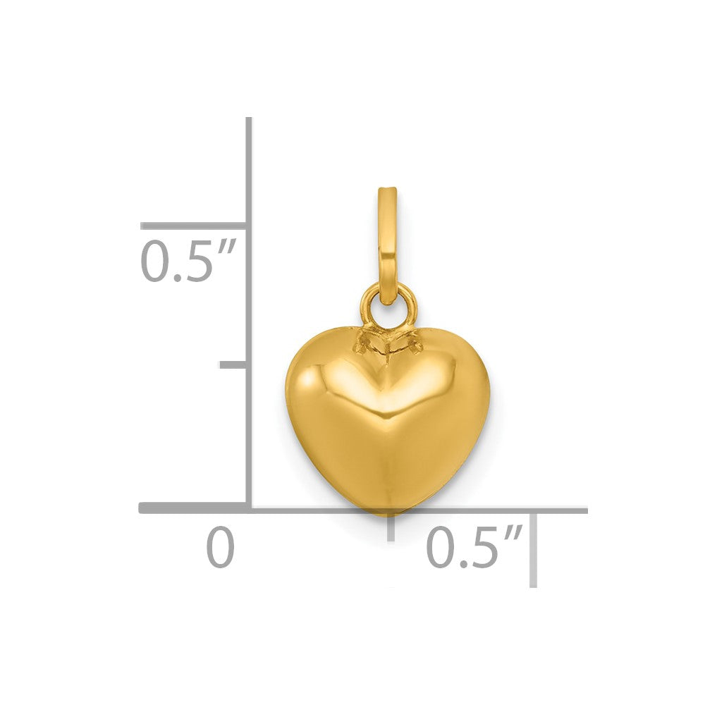 14K Gelbgold Poliert 3d Herz Charm Anhänger