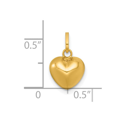 14K Gelbgold Poliert 3d Herz Charm Anhänger