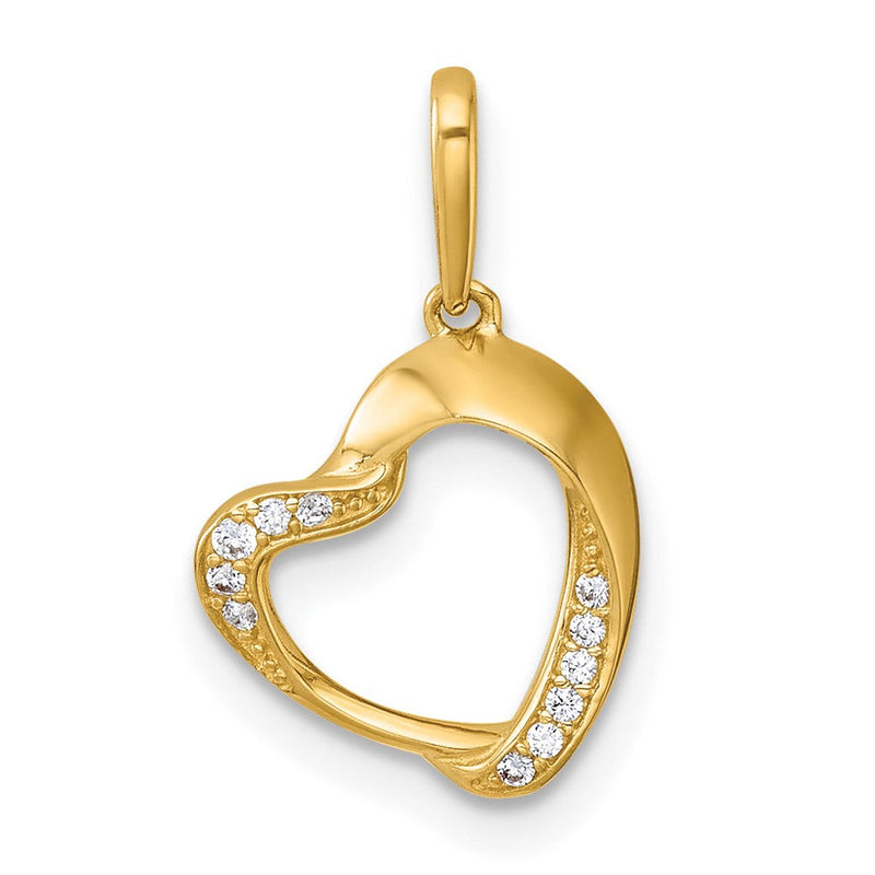 14K Gelbgold Poliert Zirkonia Fantasie Offen Herz Anhänger