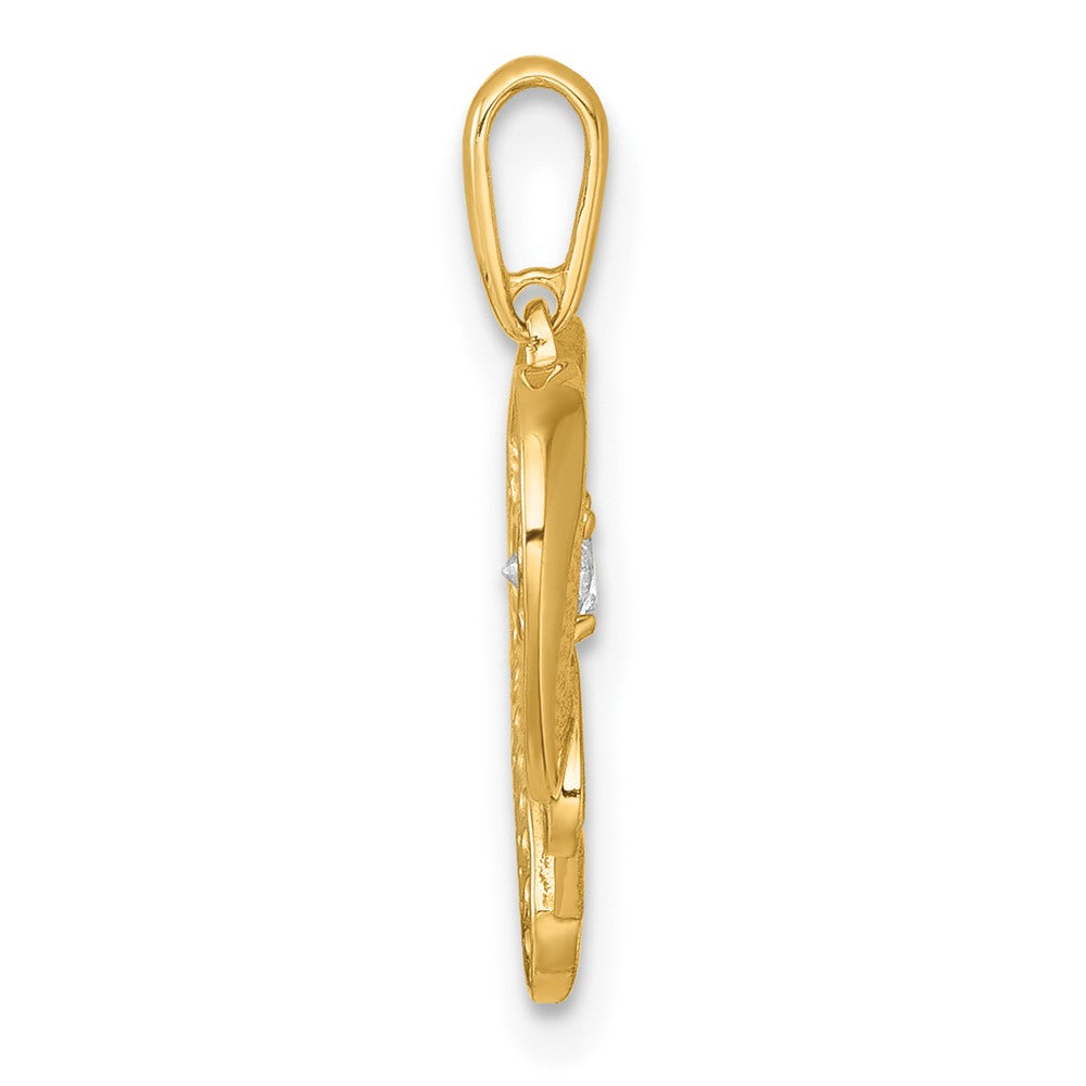 14K Gelbgold Poliert Zirkonia Mama Herz Charm