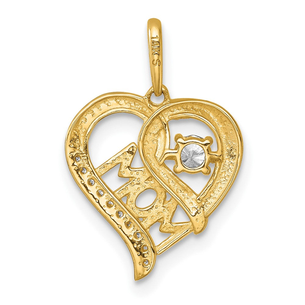 14K Gelbgold Poliert Zirkonia Mama Herz Charm