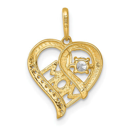14K Gelbgold Poliert Zirkonia Mama Herz Charm