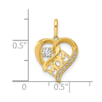 14K Gelbgold Poliert Zirkonia Mama Herz Charm