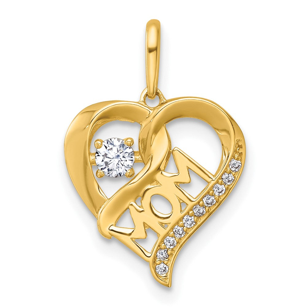 14K Gelbgold Poliert Zirkonia Mama Herz Charm