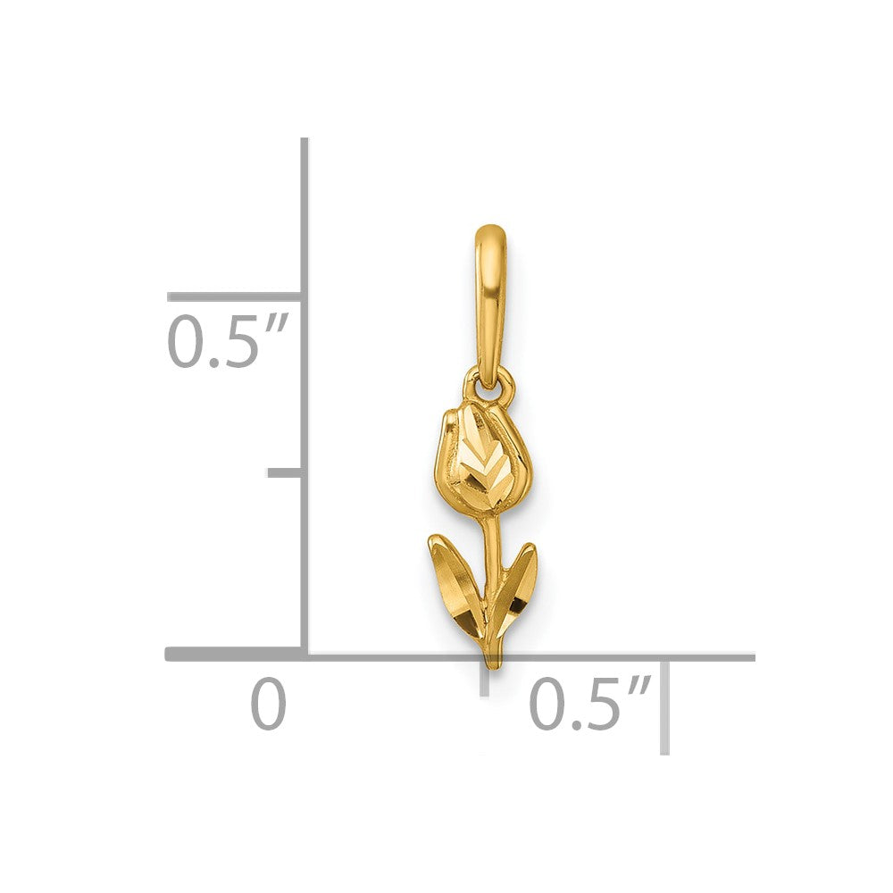 14K Gelbgold Poliert und Diamantiert Tulpe Anhänger