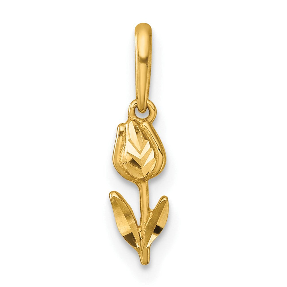 14K Gelbgold Poliert und Diamantiert Tulpe Anhänger