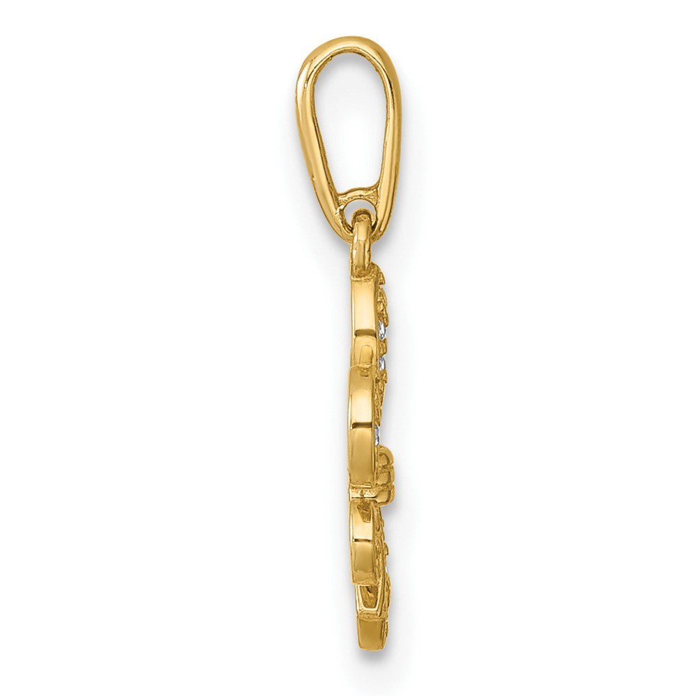 14K Gelbgold Poliert Zirkonia Fleur De Lis Anhänger