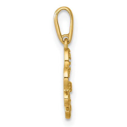 14K Gelbgold Poliert Zirkonia Fleur De Lis Anhänger