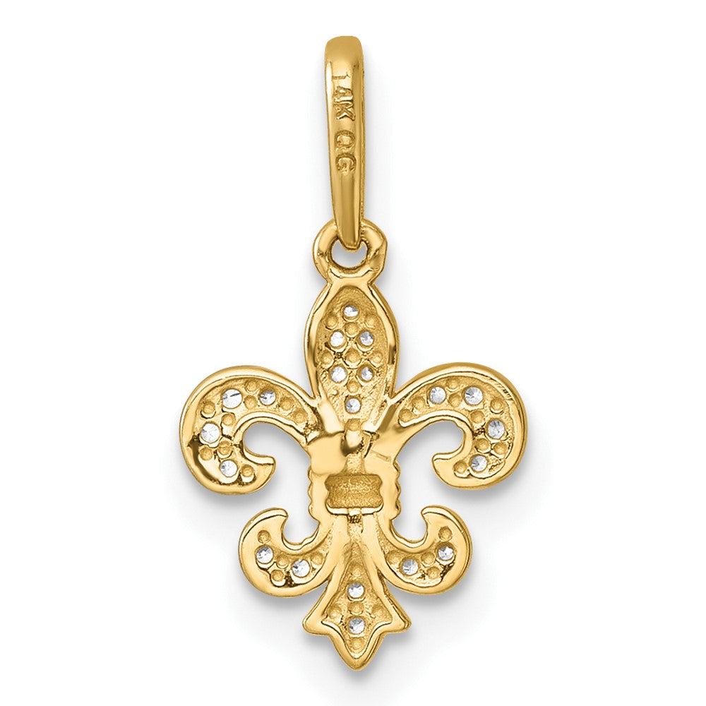 14K Gelbgold Poliert Zirkonia Fleur De Lis Anhänger