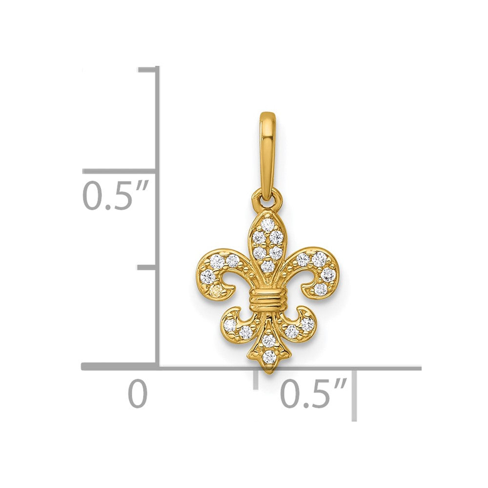 14K Gelbgold Poliert Zirkonia Fleur De Lis Anhänger