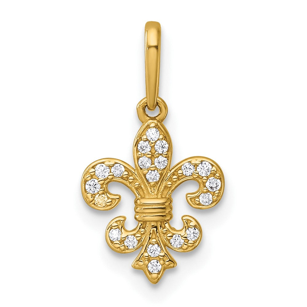 14K Gelbgold Poliert Zirkonia Fleur De Lis Anhänger