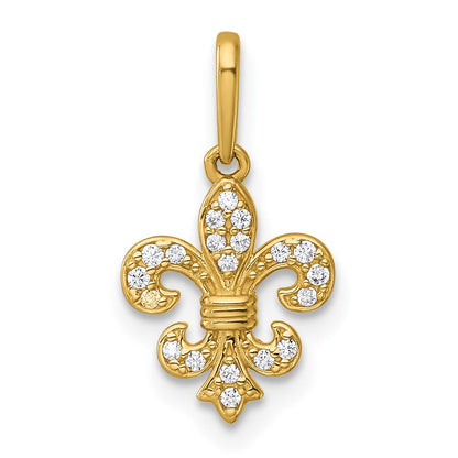 14K Gelbgold Poliert Zirkonia Fleur De Lis Anhänger
