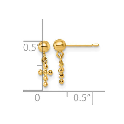 14K Gelbgold Poliert Kreuz Hängend Ohrstecker
