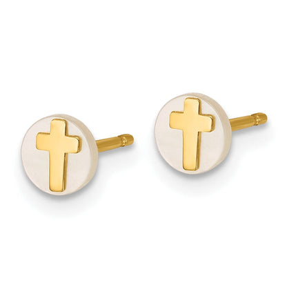 14K Gelbgold Poliert Perlmutt Kreuz Ohrstecker
