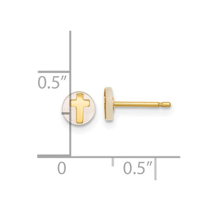 14K Gelbgold Poliert Perlmutt Kreuz Ohrstecker