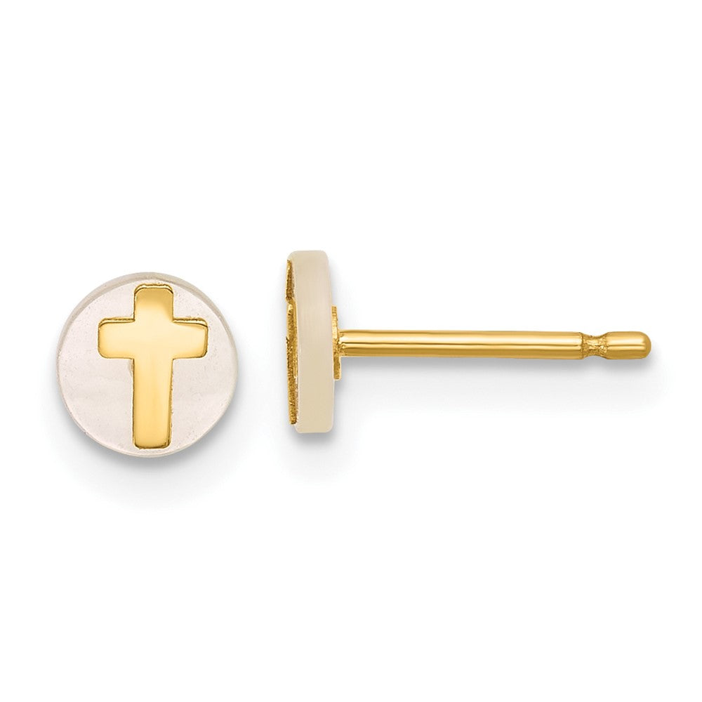 14K Gelbgold Poliert Perlmutt Kreuz Ohrstecker