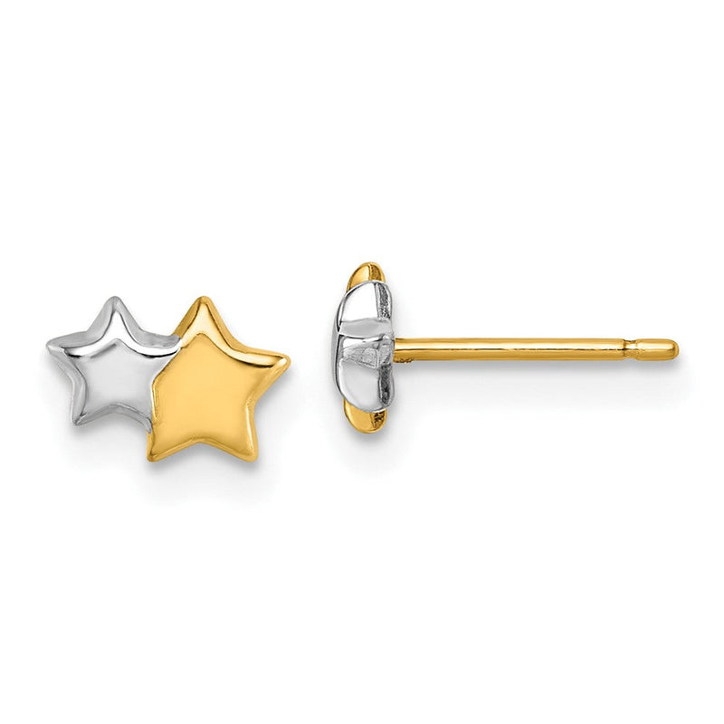 14K Gelb & Rhodium mit Rhodium Poliert Doppelt Stern Ohrstecker