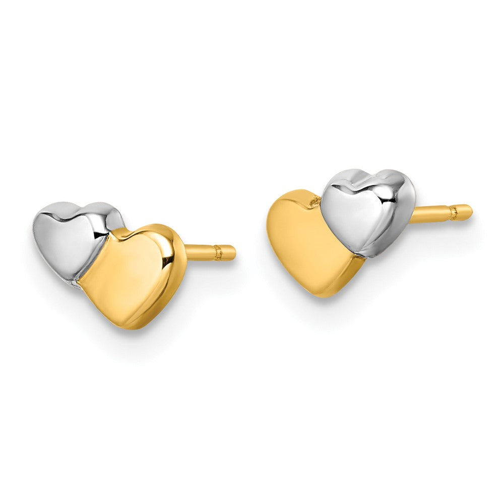 14K Gelb & Rhodium mit Rhodium Poliert Doppelt Herz Ohrstecker