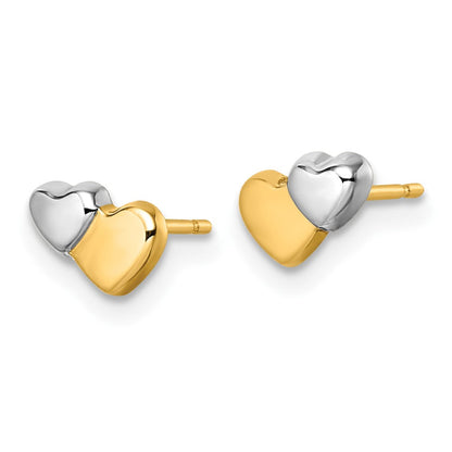 14K Gelb & Rhodium mit Rhodium Poliert Doppelt Herz Ohrstecker