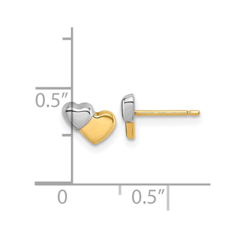 14K Gelb & Rhodium mit Rhodium Poliert Doppelt Herz Ohrstecker