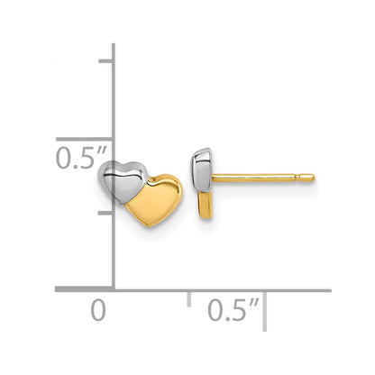 14K Gelb & Rhodium mit Rhodium Poliert Doppelt Herz Ohrstecker