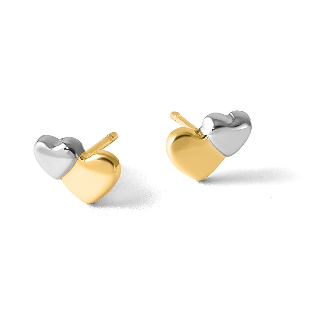 14K Gelb & Rhodium mit Rhodium Poliert Doppelt Herz Ohrstecker